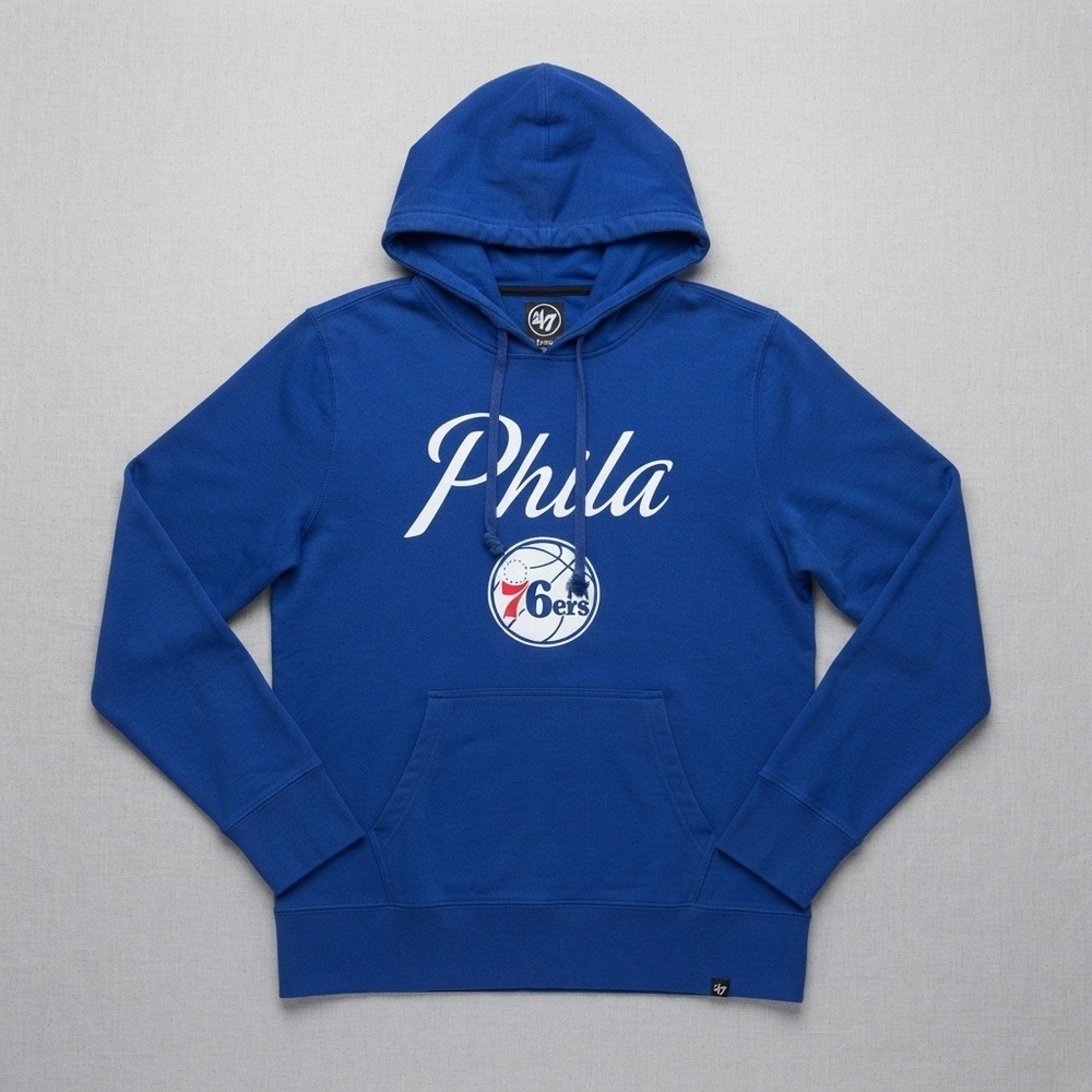 47 Brand Philadelphia 76ers Pullover Hoodie NBA Basketball Graphic Blue Large